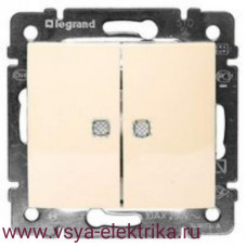 Выключатель двухклавишный Legrand Valena слоновая кость с индикацией , 774328